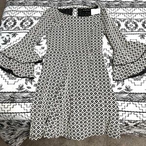 My Michelle Black/White Puffed Sleeves Midi Dress
